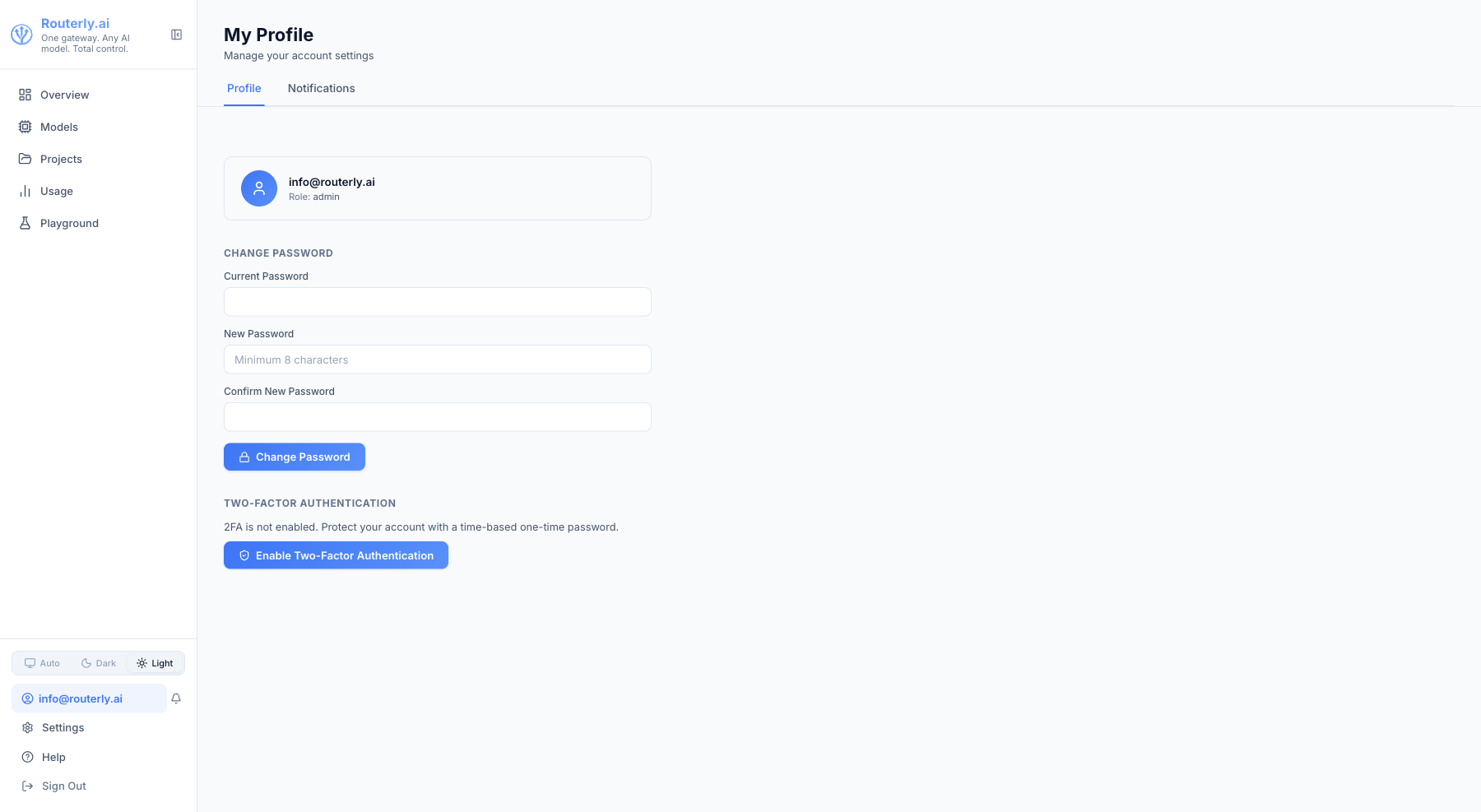 My Profile page showing Profile and Notifications tabs